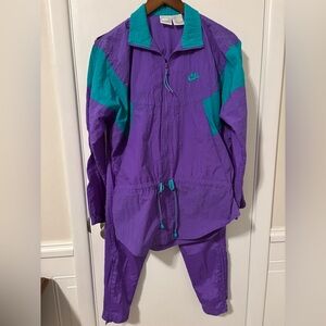 Vtg 90s NIKE Tracksuit Set Womens S (6-8) Purple Teal Colorblock Windbreaker 2pc